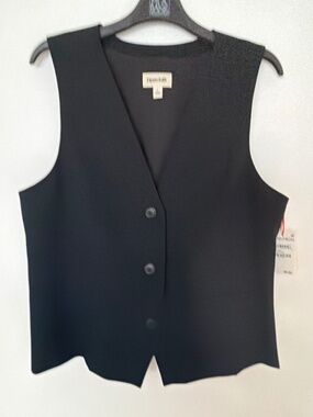 Open Edit Black Tailored Button Front Vest Size L NWT